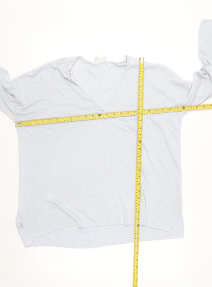 The White Company Women’s Grey Linen Blend V-Neck Long Sleeve Jumper L