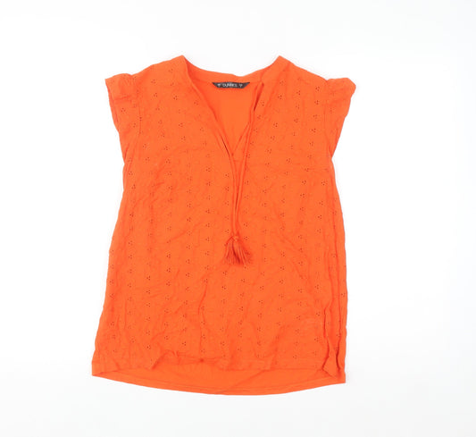 Dunnes Women Orange Cotton Tassel Tunic Blouse Size S