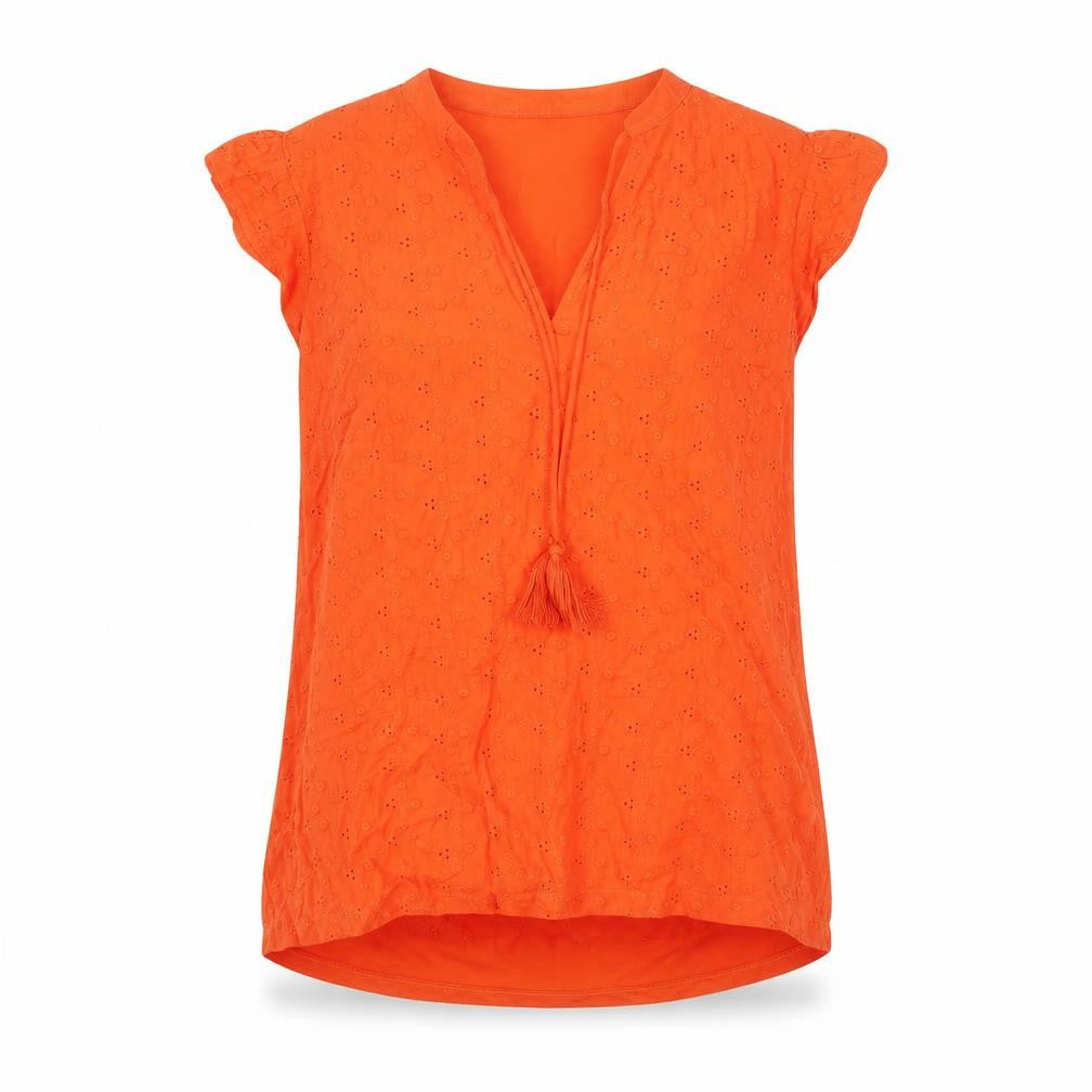 Dunnes Women Orange Cotton Tassel Tunic Blouse Size S