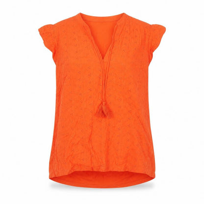 Dunnes Women Orange Cotton Tassel Tunic Blouse Size S