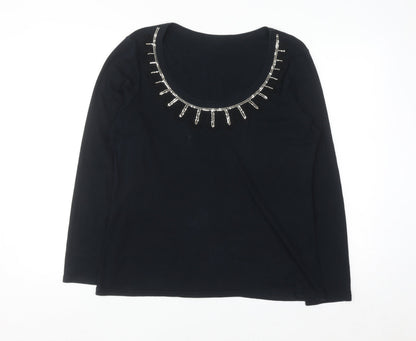 George Women’s Black Beaded Scoop Neck Long Sleeve Top Size 16