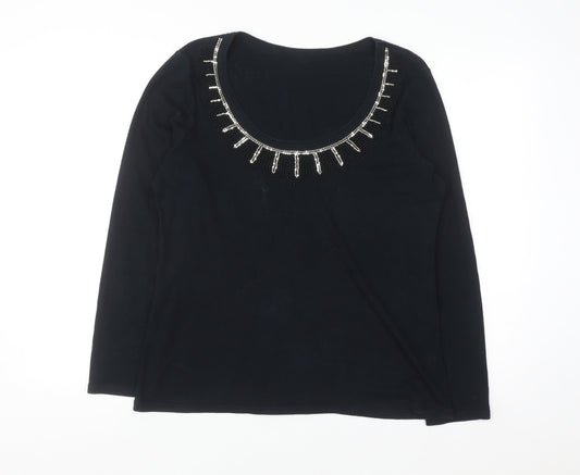 George Women’s Black Beaded Scoop Neck Long Sleeve Top Size 16