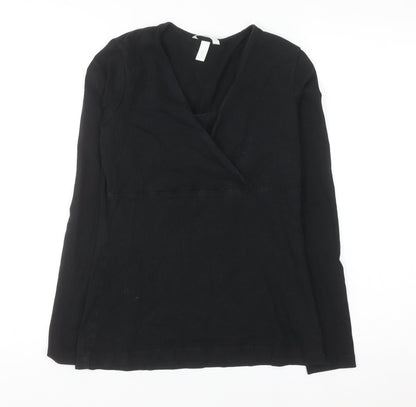 H&M Women's Black Jersey Wrap Blouse Size 10 Long Sleeve