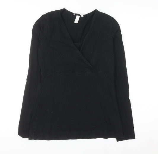 H&M Women's Black Jersey Wrap Blouse Size 10 Long Sleeve