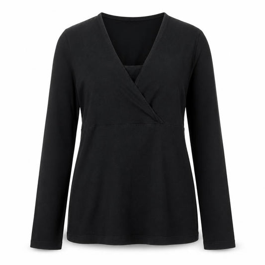 H&M Women's Black Jersey Wrap Blouse Size 10 Long Sleeve