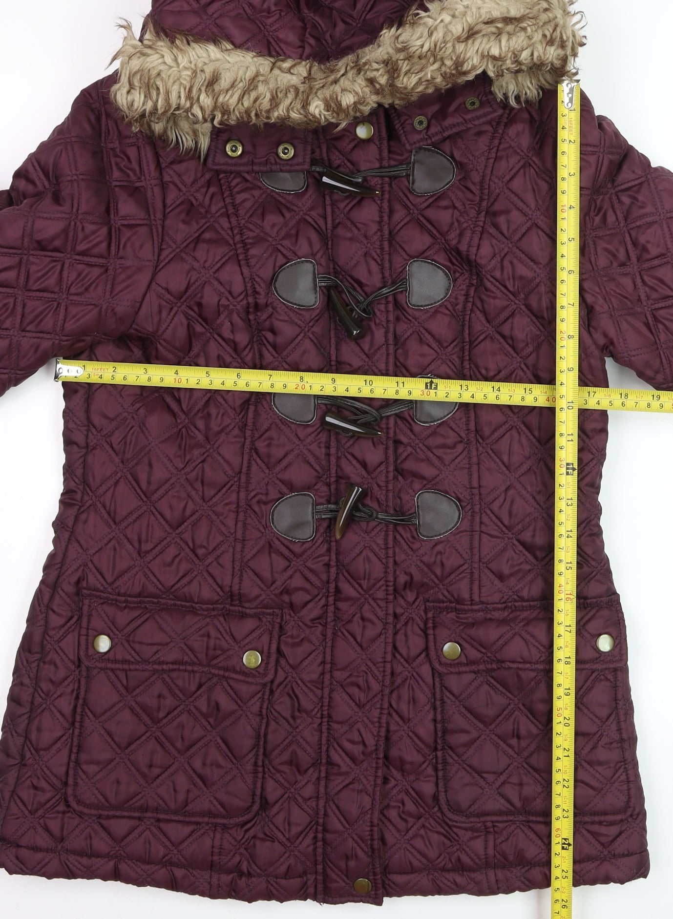 New Look Womens Purple Quilted Hooded Duffle Coat Size 12