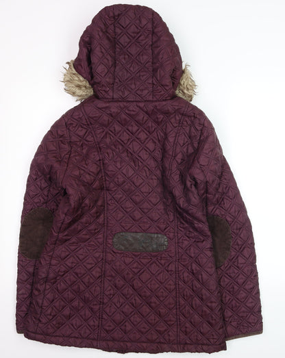 New Look Womens Purple Quilted Hooded Duffle Coat Size 12