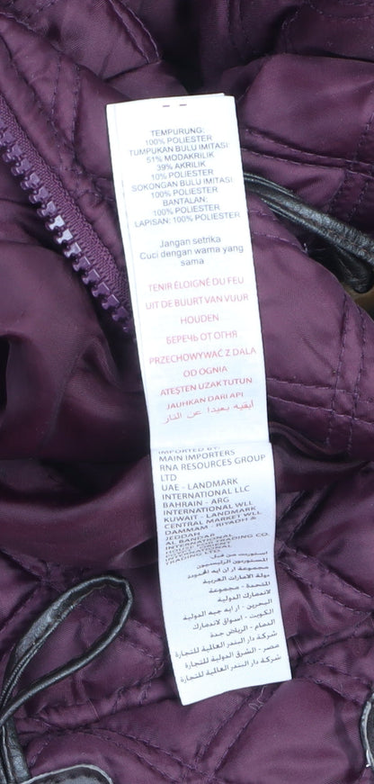 New Look Womens Purple Quilted Hooded Duffle Coat Size 12