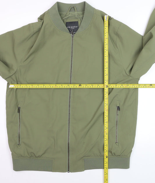 Primark Men's Green XL Bomber Jacket Lightweight Casual Zip Front