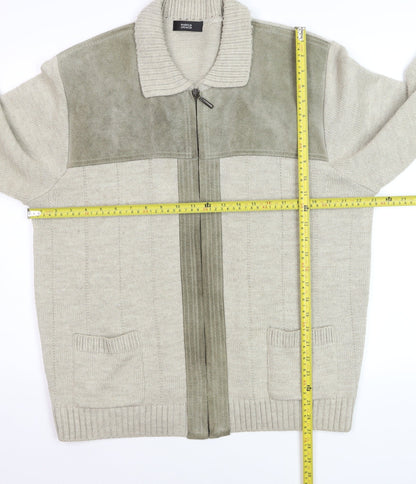 Marks and Spencer Men’s Beige Full Zip Collared Jumper L Wool Blend