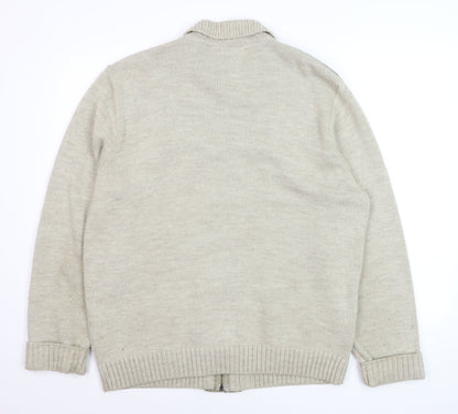 Marks and Spencer Men’s Beige Full Zip Collared Jumper L Wool Blend