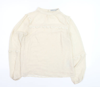 Oasis Women Ivory Lace Long Sleeve High Neck Tunic Blouse Size 12