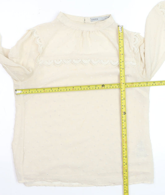 Oasis Women Ivory Lace Long Sleeve High Neck Tunic Blouse Size 12