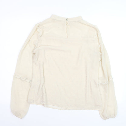 Oasis Women Ivory Lace Long Sleeve High Neck Tunic Blouse Size 12