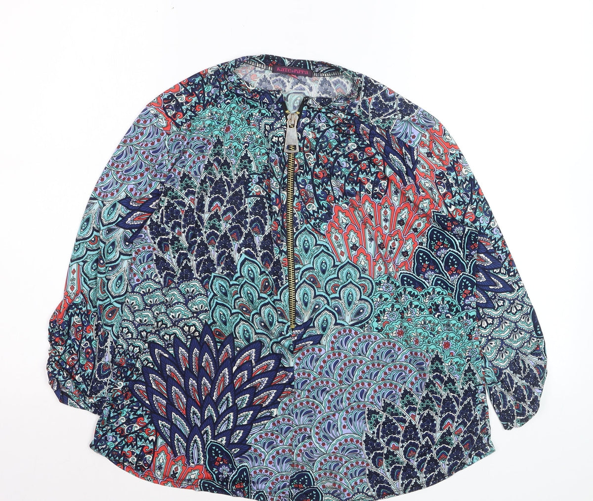 Kate + Pippa Women’s Multicoloured Tunic Blouse L Zip Front Boho Top