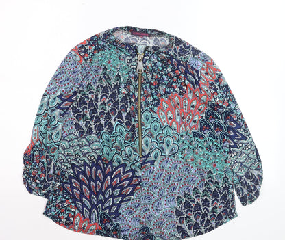 Kate + Pippa Women’s Multicoloured Tunic Blouse L Zip Front Boho Top