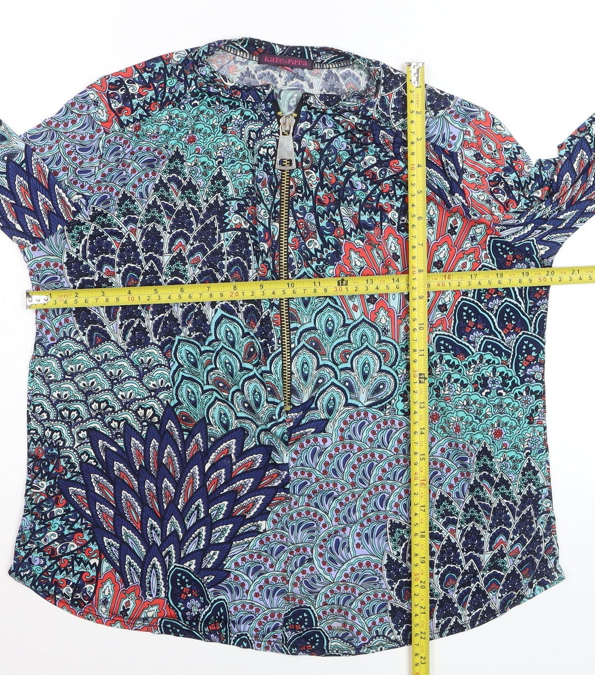 Kate + Pippa Women’s Multicoloured Tunic Blouse L Zip Front Boho Top