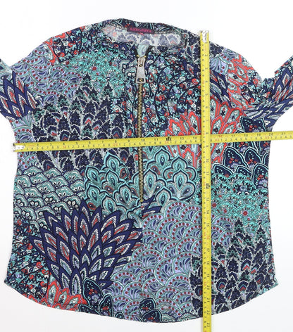 Kate + Pippa Women’s Multicoloured Tunic Blouse L Zip Front Boho Top