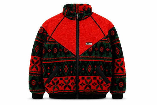 Wikland Men's Red Geometric Fleece Jacket XL Winter Warm Zip Up