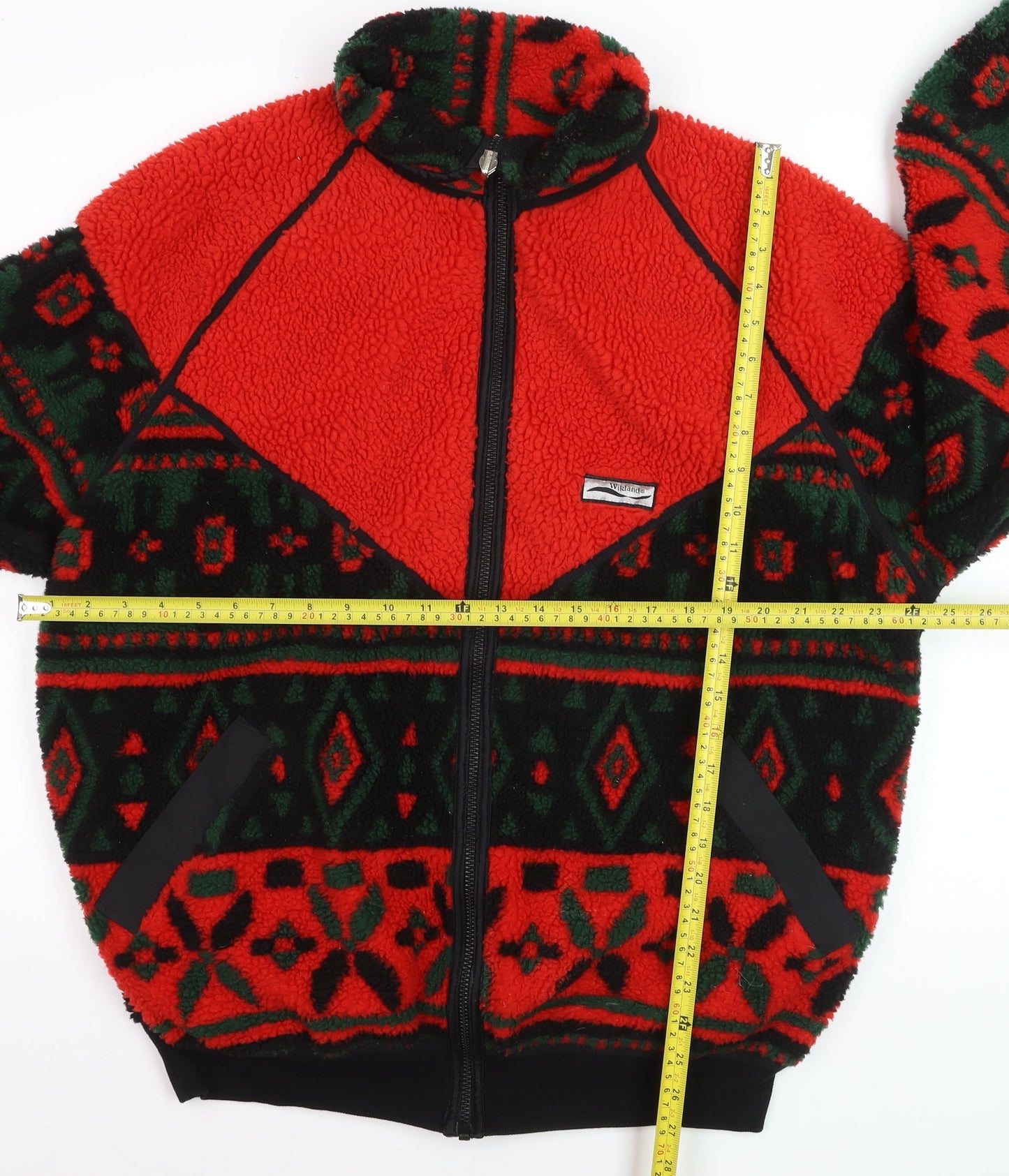Wikland Men's Red Geometric Fleece Jacket XL Winter Warm Zip Up