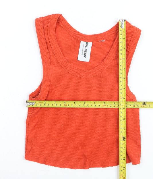 Collusion Womens Orange Cropped Ribbed Tank Top Size 8 Cotton Blend