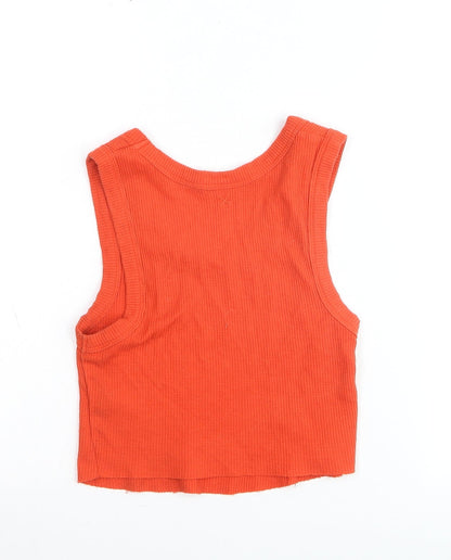 Collusion Womens Orange Cropped Ribbed Tank Top Size 8 Cotton Blend