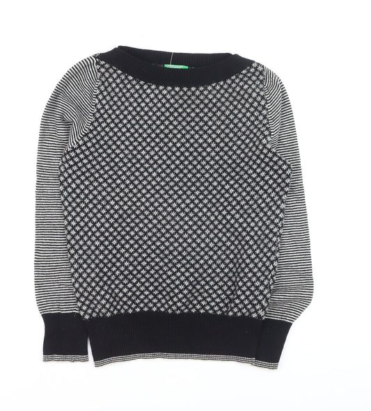 United Colors of Benetton Women's Black Wool Fair Isle Jumper S