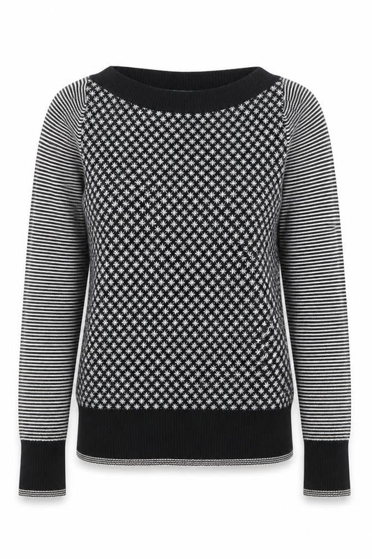 United Colors of Benetton Women's Black Wool Fair Isle Jumper S