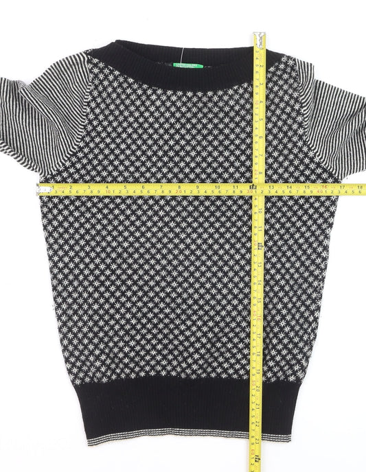 United Colors of Benetton Women's Black Wool Fair Isle Jumper S