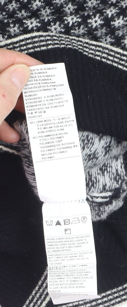 United Colors of Benetton Women's Black Wool Fair Isle Jumper S