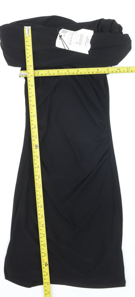 Pull&Bear Women’s Black Off Shoulder Bodycon Ruched Dress XS