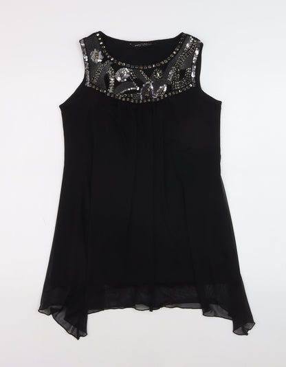 Dorothy Perkins Women's Black Beaded Chiffon Tunic Blouse Size 10