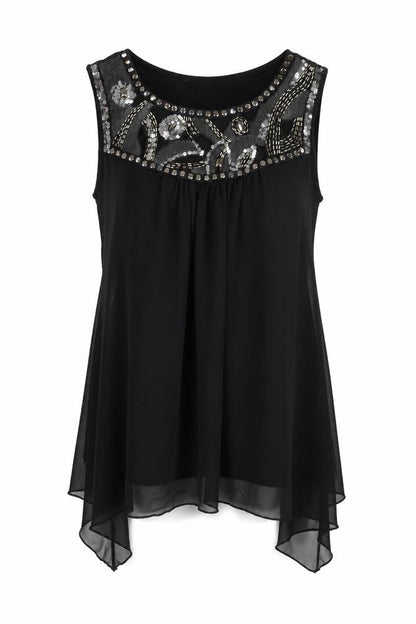 Dorothy Perkins Women's Black Beaded Chiffon Tunic Blouse Size 10