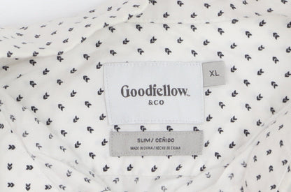 Goodfellow & Co Women's White Printed Button-Up Shirt XL Cotton Slim Fit
