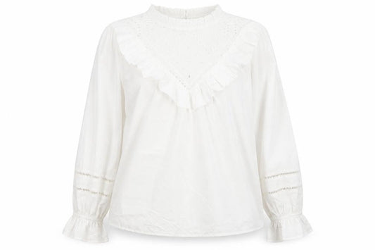 River Island Women’s White Cotton Ruffle High Neck Blouse Size 12