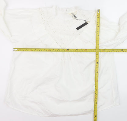 River Island Women’s White Cotton Ruffle High Neck Blouse Size 12