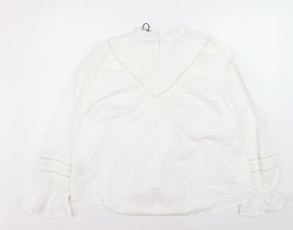 River Island Women’s White Cotton Ruffle High Neck Blouse Size 12