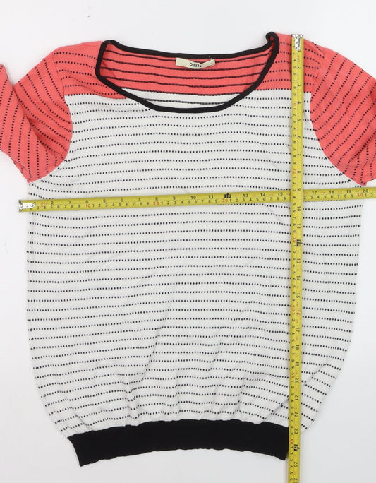 Oasis Women Multicoloured Striped Cotton Knit Pullover Jumper Size L
