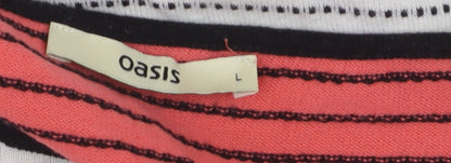 Oasis Women Multicoloured Striped Cotton Knit Pullover Jumper Size L