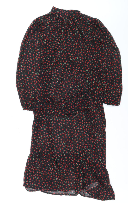 New Look Women's Black Floral Midi Fit & Flare Dress Size 14