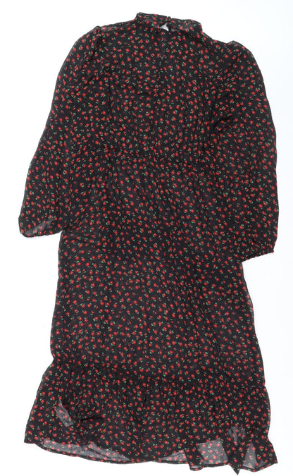 New Look Women's Black Floral Midi Fit & Flare Dress Size 14
