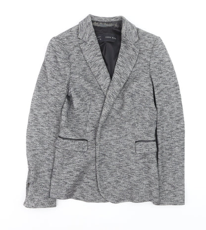 Zara Basic Women Grey Tweed Single-Breasted Blazer Size S