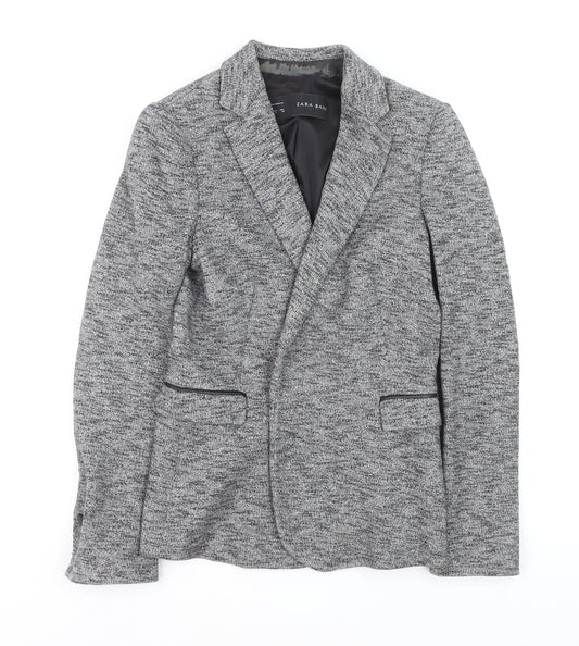 Zara Basic Women Grey Tweed Single-Breasted Blazer Size S