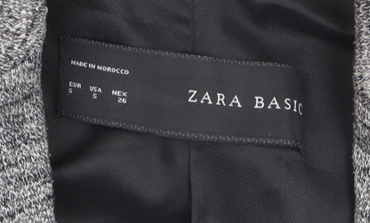 Zara Basic Women Grey Tweed Single-Breasted Blazer Size S