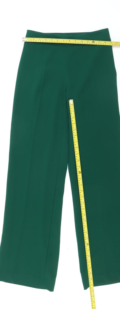 Zara Women Green Crepe Wide-Leg Dress Pants Size S