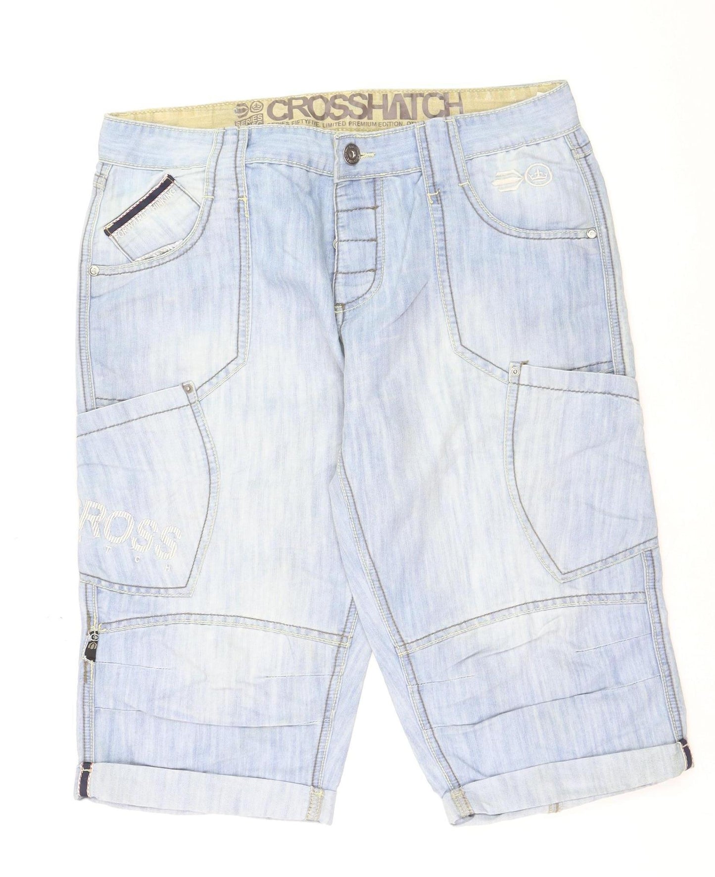 Crosshatch Men’s Blue Denim Cargo Shorts Size L 34in