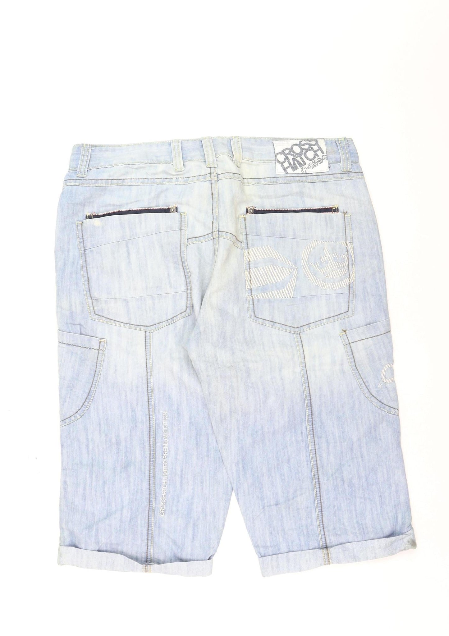 Crosshatch Men’s Blue Denim Cargo Shorts Size L 34in