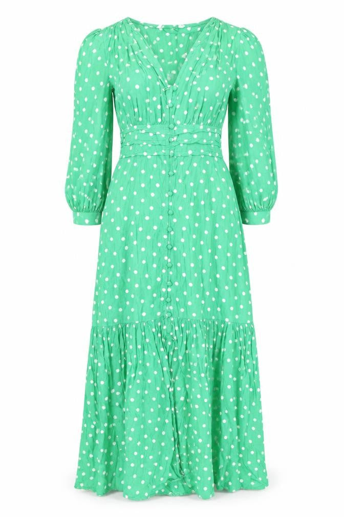 Zara Women Green Polka Dot Midi Fit & Flare Dress S