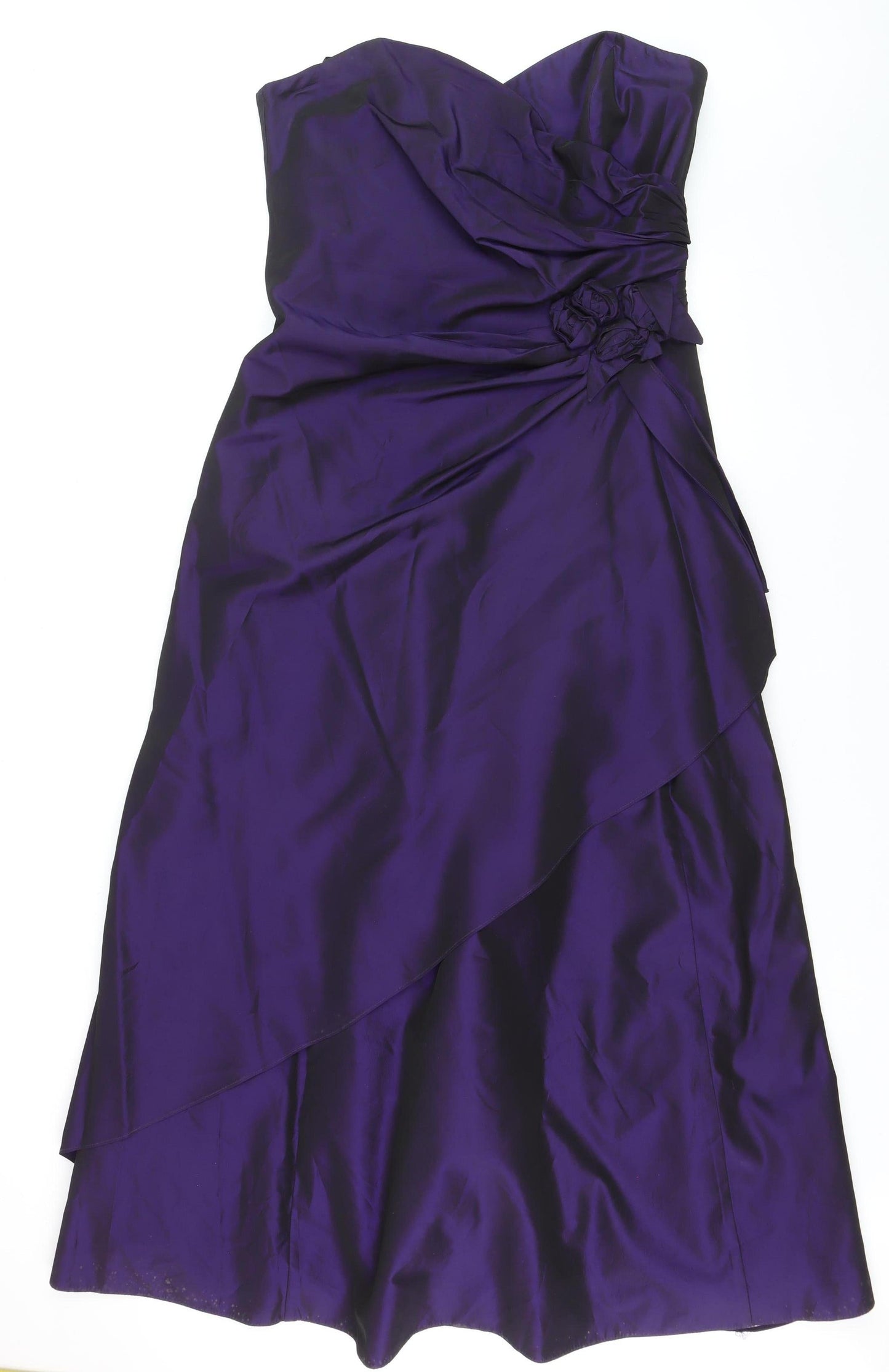 Début Women’s Purple Satin Midi Dress Size 16 Strapless Formal