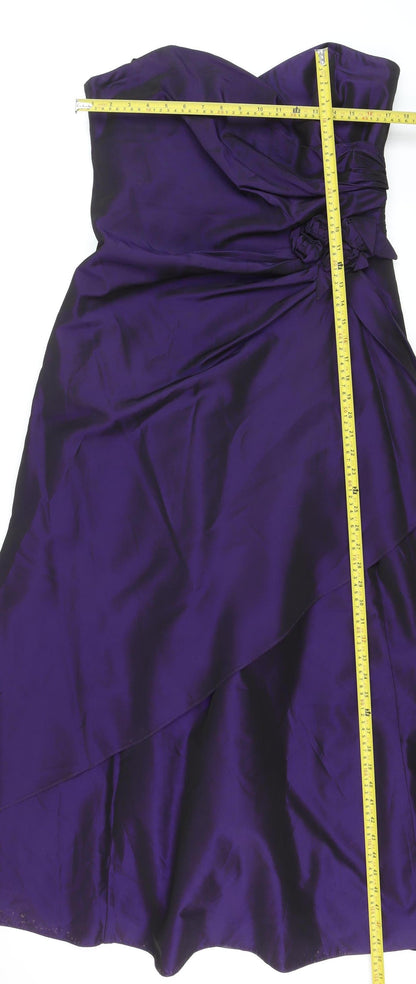 Début Women’s Purple Satin Midi Dress Size 16 Strapless Formal